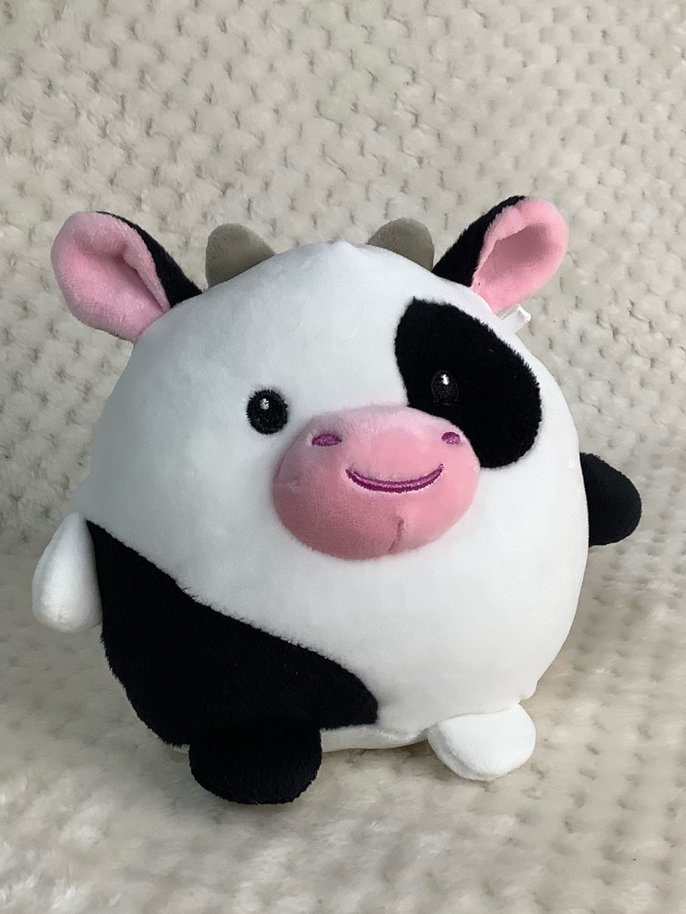 Animal Adventure Plush Round Cow Stuffed Animal White Black Pink